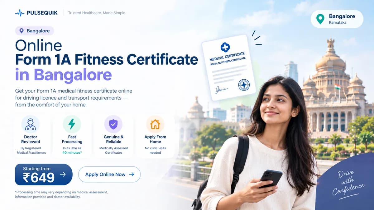 Online Form 1A medical fitness certificate for Bengaluru RTO driving licence applications