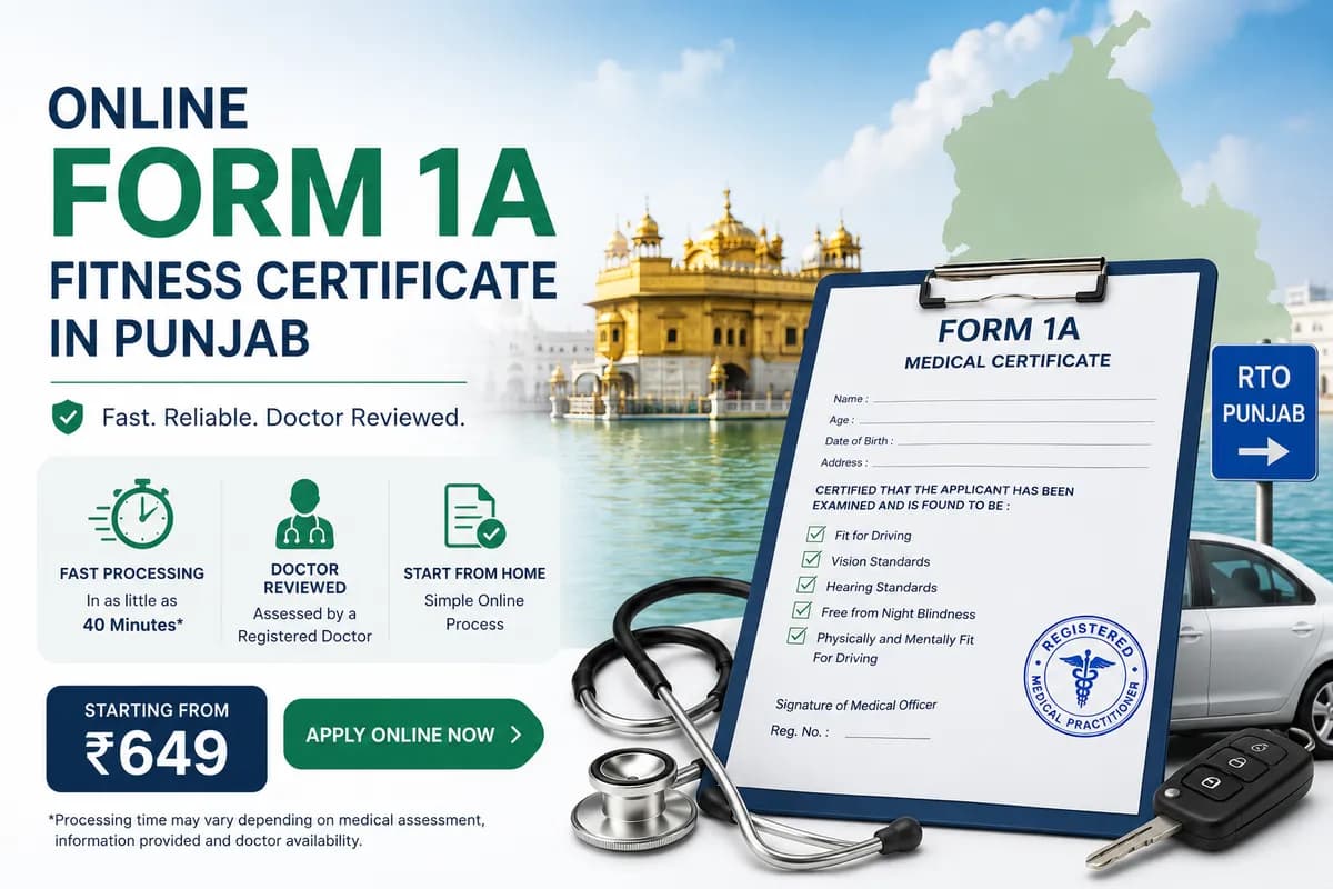 Form 1A medical fitness certificate online for Punjab RTO driving licence applications