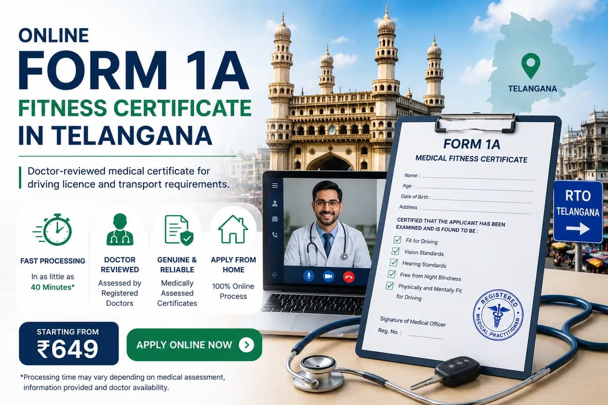 Form 1A medical fitness certificate online for Telangana RTO driving licence applications