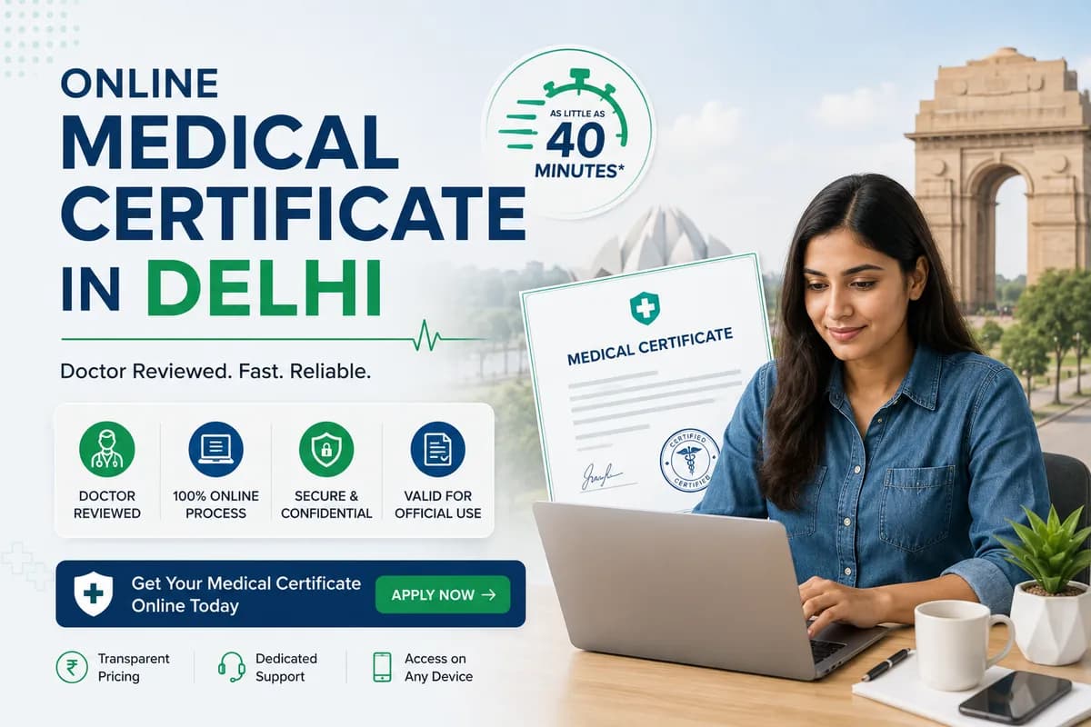 Online medical certificate in Delhi issued after a doctor-reviewed medical assessment