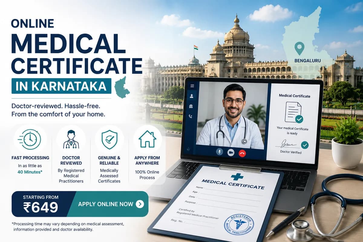 Online medical certificate in Karnataka reviewed by a registered medical practitioner
